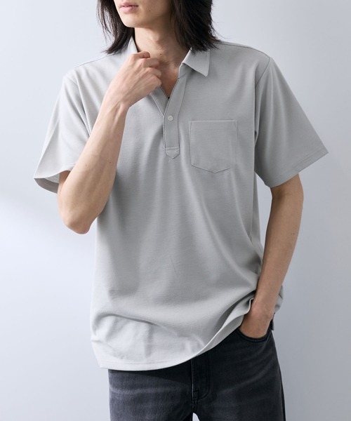 NAVY(ネイビー)の「【SARARI /サラリ】接触冷感 リップル 無地 スキッパー 半袖ポロシャツ(ポロシャツ・メンズ・グレー/ホワイト/ブラック/ネイビー・XL/S/M/L)」の8枚目の写真