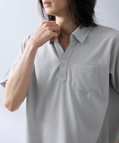 NAVY(ネイビー)の「【SARARI /サラリ】接触冷感 リップル 無地 スキッパー 半袖ポロシャツ(ポロシャツ・メンズ・グレー/ホワイト/ブラック/ネイビー・XL/S/M/L)」の9枚目の写真