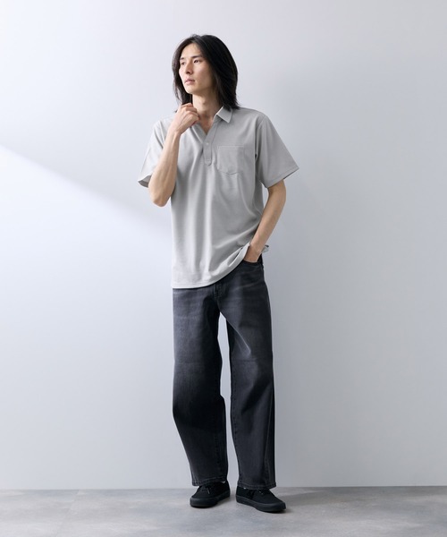 NAVY(ネイビー)の「【SARARI /サラリ】接触冷感 リップル 無地 スキッパー 半袖ポロシャツ(ポロシャツ・メンズ・グレー/ホワイト/ブラック/ネイビー・XL/S/M/L)」の10枚目の写真