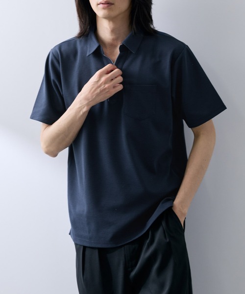 NAVY(ネイビー)の「【SARARI /サラリ】接触冷感 リップル 無地 スキッパー 半袖ポロシャツ(ポロシャツ・メンズ・グレー/ホワイト/ブラック/ネイビー・XL/S/M/L)」の11枚目の写真