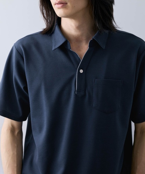 NAVY(ネイビー)の「【SARARI /サラリ】接触冷感 リップル 無地 スキッパー 半袖ポロシャツ(ポロシャツ・メンズ・グレー/ホワイト/ブラック/ネイビー・XL/S/M/L)」の12枚目の写真