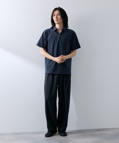 NAVY(ネイビー)の「【SARARI /サラリ】接触冷感 リップル 無地 スキッパー 半袖ポロシャツ(ポロシャツ・メンズ・グレー/ホワイト/ブラック/ネイビー・XL/S/M/L)」の13枚目の写真