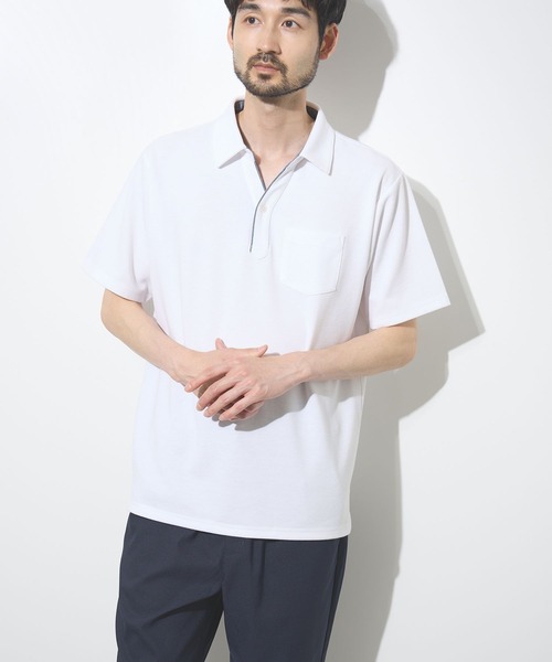 NAVY(ネイビー)の「【SARARI /サラリ】接触冷感 リップル 無地 スキッパー 半袖ポロシャツ(ポロシャツ・メンズ・グレー/ホワイト/ブラック/ネイビー・XL/S/M/L)」の22枚目の写真