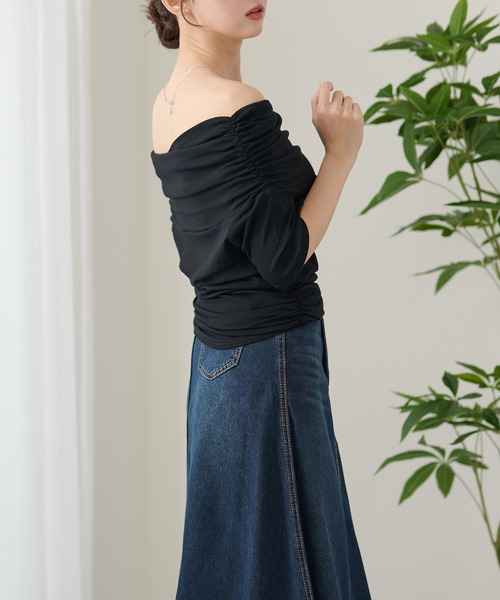 DAYRA(デイラ)の「リッドカラー 折り返し オフショル 半袖 トップス(Tシャツ/カットソー・レディース・ライトブルー/イエロー/ブラック/ホワイト・FREE)」の7枚目の写真