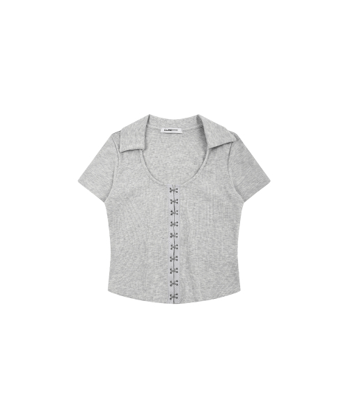 CURETTY（キュリティ）の「C HOOK & EYE SLIM HALF TOP_LIGHT GREY（Tシャツ/カットソー・レディース・ライトグレー・SMALL）」の5枚目の写真