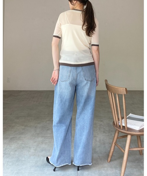 She's Closet(シーズクローゼット)の「クルーネック半袖 配色バイカラー レイヤード風 シアートップス(Tシャツ/カットソー・レディース・アイボリー/ブラック/グレー・FREE)」の9枚目の写真