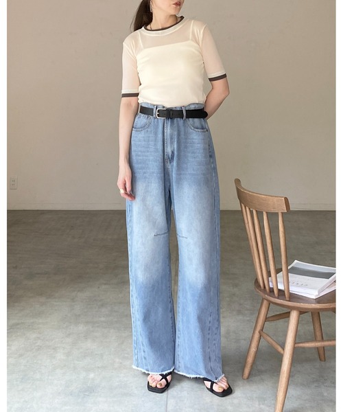 She's Closet(シーズクローゼット)の「クルーネック半袖 配色バイカラー レイヤード風 シアートップス(Tシャツ/カットソー・レディース・アイボリー/ブラック/グレー・FREE)」の10枚目の写真