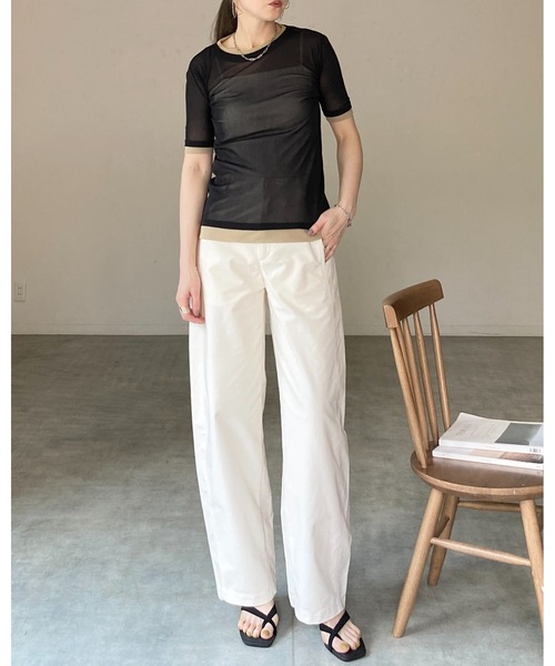 She's Closet(シーズクローゼット)の「クルーネック半袖 配色バイカラー レイヤード風 シアートップス(Tシャツ/カットソー・レディース・アイボリー/ブラック/グレー・FREE)」の12枚目の写真