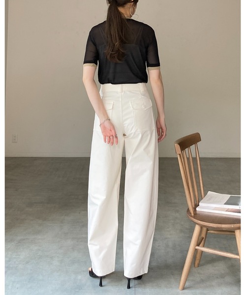 She's Closet(シーズクローゼット)の「クルーネック半袖 配色バイカラー レイヤード風 シアートップス(Tシャツ/カットソー・レディース・アイボリー/ブラック/グレー・FREE)」の14枚目の写真