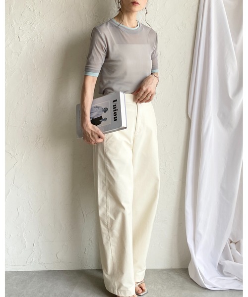 She's Closet(シーズクローゼット)の「クルーネック半袖 配色バイカラー レイヤード風 シアートップス(Tシャツ/カットソー・レディース・アイボリー/ブラック/グレー・FREE)」の15枚目の写真