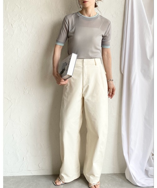 She's Closet(シーズクローゼット)の「クルーネック半袖 配色バイカラー レイヤード風 シアートップス(Tシャツ/カットソー・レディース・アイボリー/ブラック/グレー・FREE)」の17枚目の写真