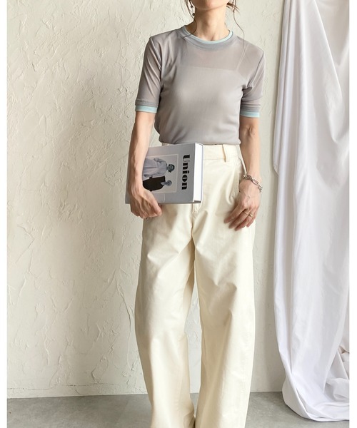 She's Closet(シーズクローゼット)の「クルーネック半袖 配色バイカラー レイヤード風 シアートップス(Tシャツ/カットソー・レディース・アイボリー/ブラック/グレー・FREE)」の16枚目の写真