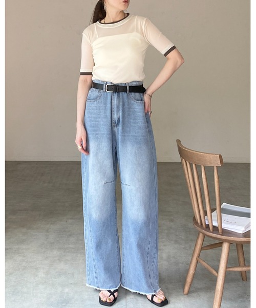 She's Closet(シーズクローゼット)の「クルーネック半袖 配色バイカラー レイヤード風 シアートップス(Tシャツ/カットソー・レディース・アイボリー/ブラック/グレー・FREE)」の19枚目の写真