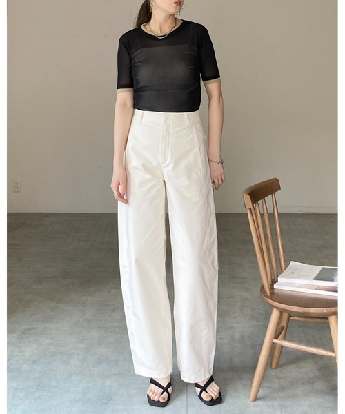 She's Closet(シーズクローゼット)の「クルーネック半袖 配色バイカラー レイヤード風 シアートップス(Tシャツ/カットソー・レディース・アイボリー/ブラック/グレー・FREE)」の21枚目の写真