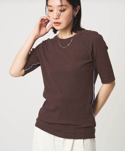 green label relaxing(グリーンレーベルリラクシング)の「【WEB限定】<at ease>シアーテレコ バイカラー カットソー(Tシャツ/カットソー・レディース・ブラック/ホワイト/ダークブラウン・FREE)」の3枚目の写真
