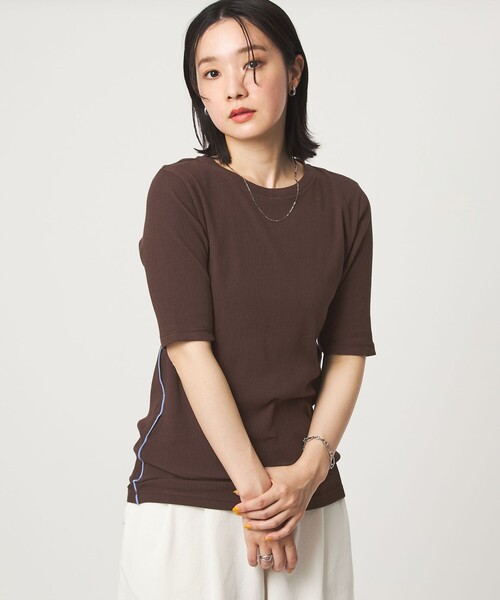 green label relaxing(グリーンレーベルリラクシング)の「【WEB限定】<at ease>シアーテレコ バイカラー カットソー(Tシャツ/カットソー・レディース・ブラック/ホワイト/ダークブラウン・FREE)」の10枚目の写真