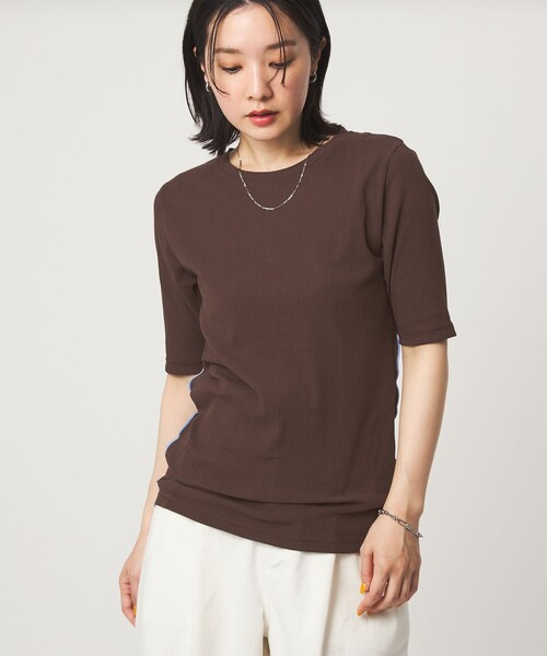 green label relaxing(グリーンレーベルリラクシング)の「【WEB限定】<at ease>シアーテレコ バイカラー カットソー(Tシャツ/カットソー・レディース・ブラック/ホワイト/ダークブラウン・FREE)」の9枚目の写真