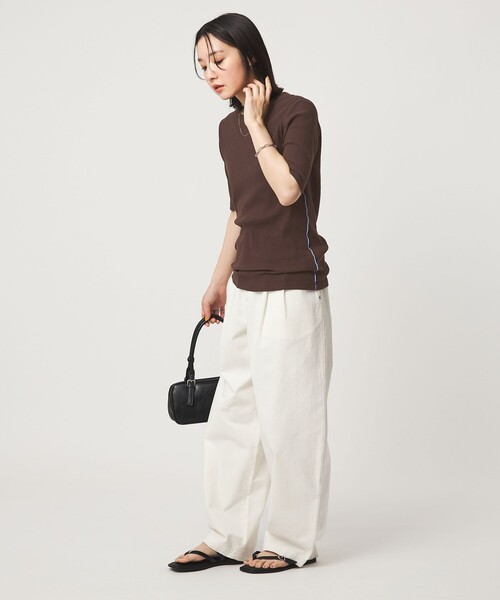 green label relaxing(グリーンレーベルリラクシング)の「【WEB限定】<at ease>シアーテレコ バイカラー カットソー(Tシャツ/カットソー・レディース・ブラック/ホワイト/ダークブラウン・FREE)」の6枚目の写真