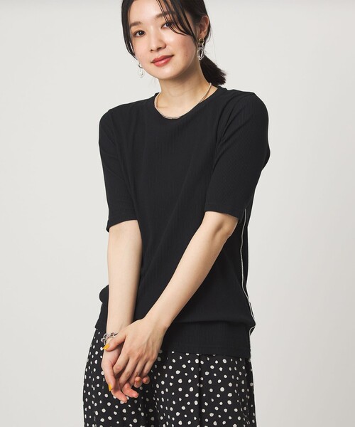 green label relaxing(グリーンレーベルリラクシング)の「【WEB限定】<at ease>シアーテレコ バイカラー カットソー(Tシャツ/カットソー・レディース・ブラック/ホワイト/ダークブラウン・FREE)」の4枚目の写真