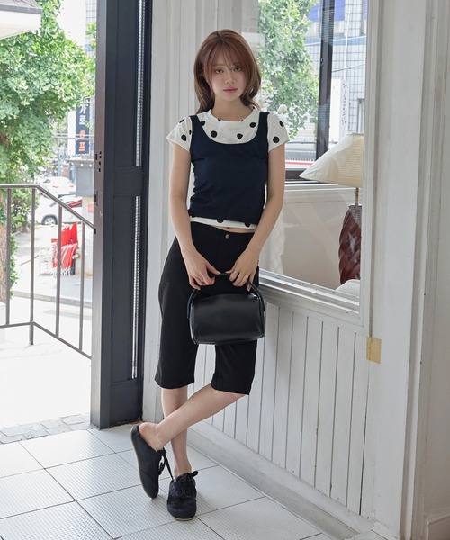 UNE MANSION（ユヌマンション）の「【UNE ORIGINAL】【体型やスタイルに合わせて選べるS / M 2サイズ展開 】レイヤードキャミソール＆ドットTシャツSET ITEM（Tシャツ/カットソー・レディース・ピンク/イエロー/ネイビー・MEDIUM/SMALL）」の10枚目の写真