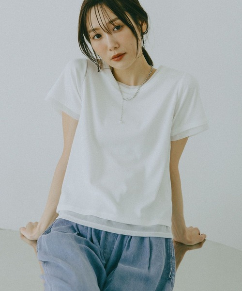 GLOBAL WORK（グローバルワーク）の「フェイクレイヤードT半袖/684021（Tシャツ/カットソー・レディース・チャコールグレー/ライトブルー/ブラック/ホワイト・LARGE/MEDIUM）」の2枚目の写真