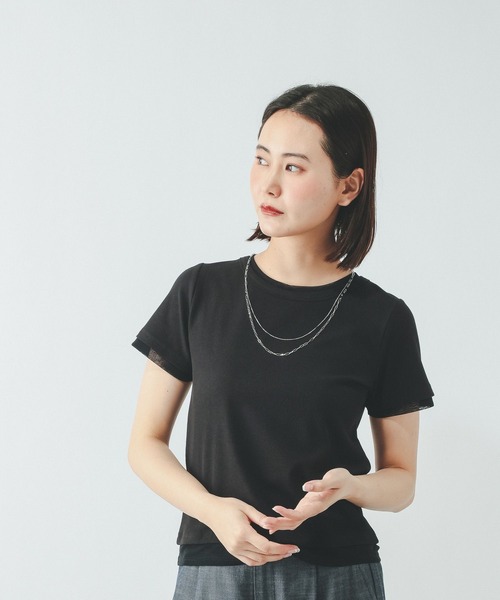 GLOBAL WORK（グローバルワーク）の「フェイクレイヤードT半袖/684021（Tシャツ/カットソー・レディース・チャコールグレー/ライトブルー/ブラック/ホワイト・LARGE/MEDIUM）」の3枚目の写真