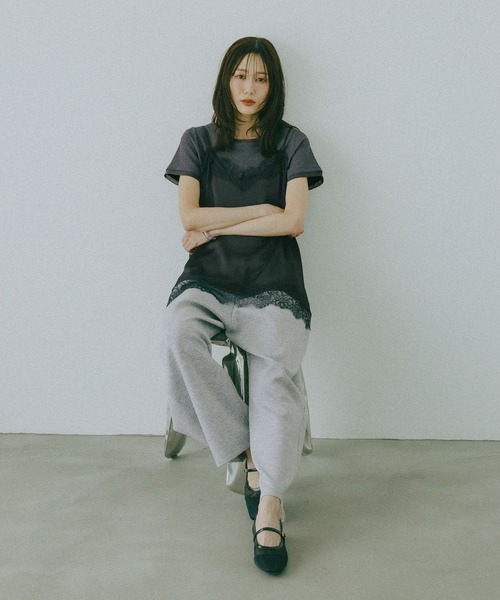GLOBAL WORK（グローバルワーク）の「フェイクレイヤードT半袖/684021（Tシャツ/カットソー・レディース・チャコールグレー/ライトブルー/ブラック/ホワイト・LARGE/MEDIUM）」の16枚目の写真