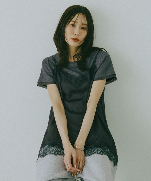 GLOBAL WORK（グローバルワーク）の「フェイクレイヤードT半袖/684021（Tシャツ/カットソー・レディース・チャコールグレー/ライトブルー/ブラック/ホワイト・LARGE/MEDIUM）」の18枚目の写真