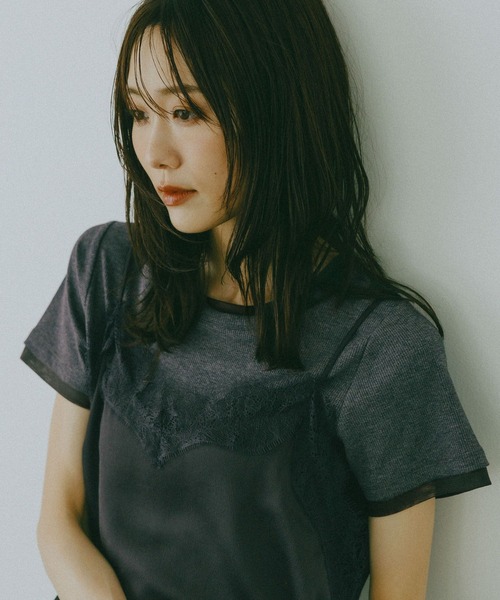 GLOBAL WORK（グローバルワーク）の「フェイクレイヤードT半袖/684021（Tシャツ/カットソー・レディース・チャコールグレー/ライトブルー/ブラック/ホワイト・LARGE/MEDIUM）」の20枚目の写真