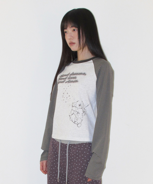 AMESWORLDWIDE(アメスワールドワイド)の「CUPID RABBIT STRIPE RAGLAN LS TEE GREY(Tシャツ/カットソー・レディース・その他・SMALL/LARGE/MEDIUM)」の4枚目の写真