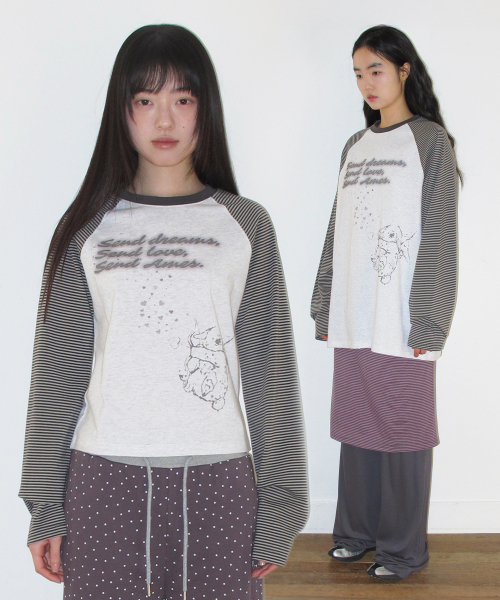AMESWORLDWIDE(アメスワールドワイド)の「CUPID RABBIT STRIPE RAGLAN LS TEE GREY(Tシャツ/カットソー・レディース・その他・SMALL/LARGE/MEDIUM)」の11枚目の写真