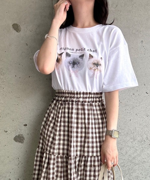 tunee(チュニー)の「ガーリーCATデザイン半袖Tシャツ(hsyd)(Tシャツ/カットソー・レディース・ホワイト・LARGE)」の3枚目の写真