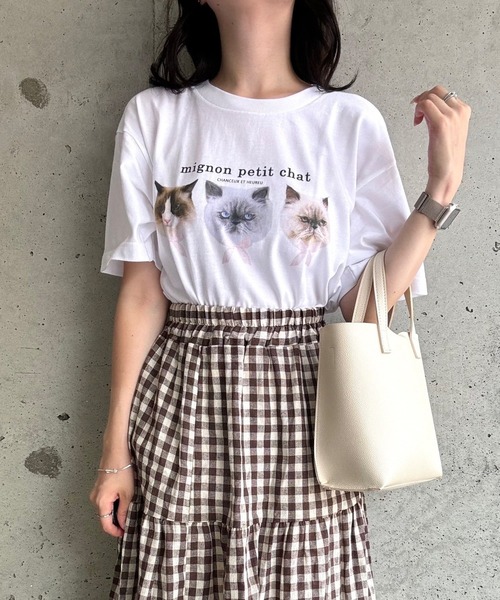 tunee(チュニー)の「ガーリーCATデザイン半袖Tシャツ(hsyd)(Tシャツ/カットソー・レディース・ホワイト・LARGE)」の4枚目の写真