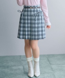 <大きいサイズ>チェック柄プリーツショート丈スカート(ベルト付) marun