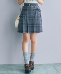<大きいサイズ>チェック柄プリーツショート丈スカート(ベルト付) marun