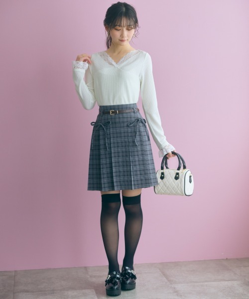 marun(マルン)の「<大きいサイズ>チェック柄プリーツショート丈スカート(ベルト付) marun(スカート・レディース・ホワイト系/グレー系・5L/4L/3L/LL/L)」の18枚目の写真