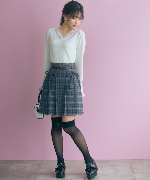 marun(マルン)の「<大きいサイズ>チェック柄プリーツショート丈スカート(ベルト付) marun(スカート・レディース・ホワイト系/グレー系・5L/4L/3L/LL/L)」の19枚目の写真