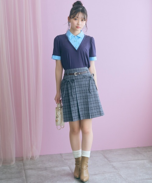 marun(マルン)の「<大きいサイズ>チェック柄プリーツショート丈スカート(ベルト付) marun(スカート・レディース・ホワイト系/グレー系・5L/4L/3L/LL/L)」の22枚目の写真