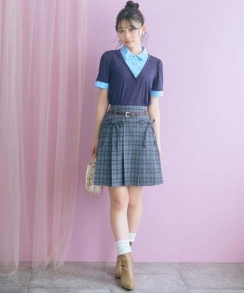 marun(マルン)の「<大きいサイズ>チェック柄プリーツショート丈スカート(ベルト付) marun(スカート・レディース・ホワイト系/グレー系・5L/4L/3L/LL/L)」の13枚目の写真
