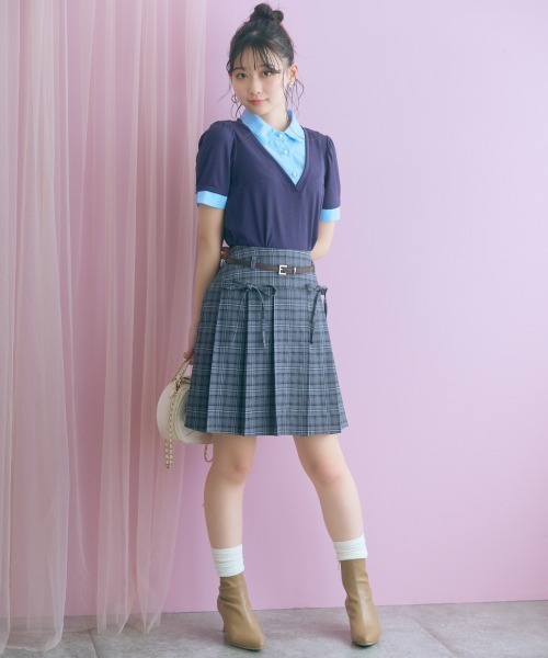 marun(マルン)の「<大きいサイズ>チェック柄プリーツショート丈スカート(ベルト付) marun(スカート・レディース・ホワイト系/グレー系・5L/4L/3L/LL/L)」の14枚目の写真