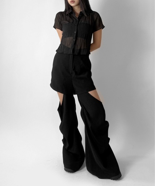 LVEU.(ラブユ.)の「【LVEU.】シースルー半袖シャツ / トップス 半袖 シースルー シャツ クロップド シアー ZOZOTOWN限定(シャツ/ブラウス・レディース・ホワイト/ブラック・FREE)」の10枚目の写真