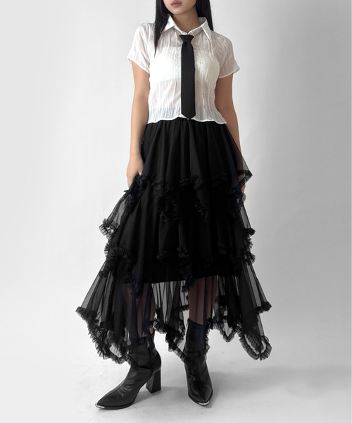 LVEU.(ラブユ.)の「【LVEU.】シースルー半袖シャツ / トップス 半袖 シースルー シャツ クロップド シアー ZOZOTOWN限定(シャツ/ブラウス・レディース・ホワイト/ブラック・FREE)」の14枚目の写真