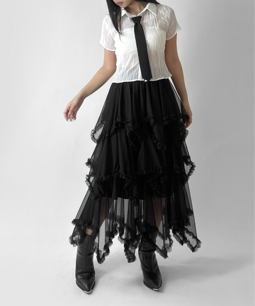 LVEU.(ラブユ.)の「【LVEU.】シースルー半袖シャツ / トップス 半袖 シースルー シャツ クロップド シアー ZOZOTOWN限定(シャツ/ブラウス・レディース・ホワイト/ブラック・FREE)」の15枚目の写真