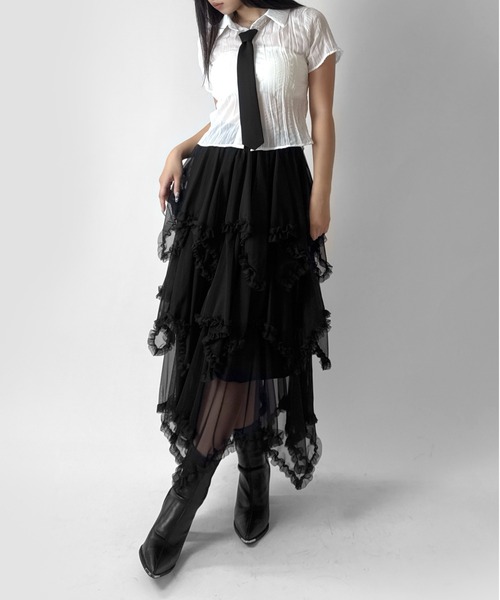 LVEU.(ラブユ.)の「【LVEU.】シースルー半袖シャツ / トップス 半袖 シースルー シャツ クロップド シアー ZOZOTOWN限定(シャツ/ブラウス・レディース・ホワイト/ブラック・FREE)」の18枚目の写真
