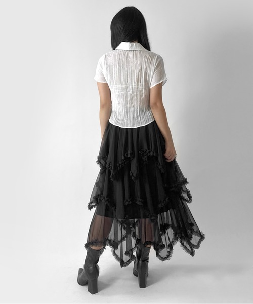 LVEU.(ラブユ.)の「【LVEU.】シースルー半袖シャツ / トップス 半袖 シースルー シャツ クロップド シアー ZOZOTOWN限定(シャツ/ブラウス・レディース・ホワイト/ブラック・FREE)」の19枚目の写真