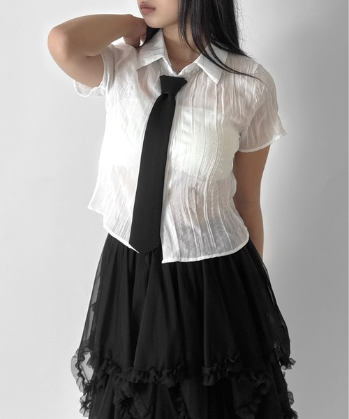 LVEU.(ラブユ.)の「【LVEU.】シースルー半袖シャツ / トップス 半袖 シースルー シャツ クロップド シアー ZOZOTOWN限定(シャツ/ブラウス・レディース・ホワイト/ブラック・FREE)」の17枚目の写真