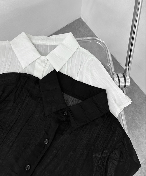 LVEU.(ラブユ.)の「【LVEU.】シースルー半袖シャツ / トップス 半袖 シースルー シャツ クロップド シアー ZOZOTOWN限定(シャツ/ブラウス・レディース・ホワイト/ブラック・FREE)」の20枚目の写真
