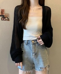 透かし編み パフスリーブ サマーニット ボレロ カーディガン 日焼け対策