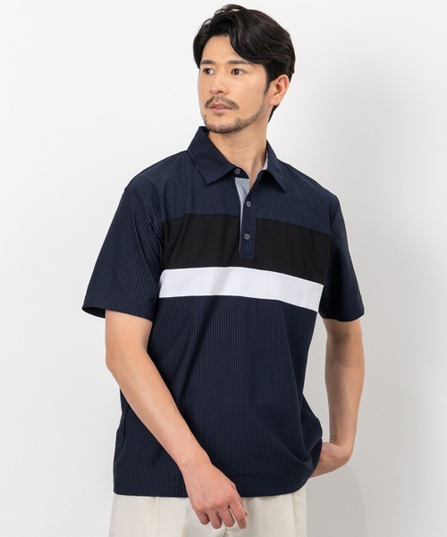 BTZ TOKYO(ビーティーゼットトウキョウ)の「【CLOTHES TRUCK】UVカット&吸汗速乾 カットサッカー共衿ポロシャツ ストレッチ素材(ポロシャツ・メンズ・ホワイト/ネイビー×ホワイト/ネイビー/チャコールグレー×ブラック/ブラック・L/M/LL)」の5枚目の写真