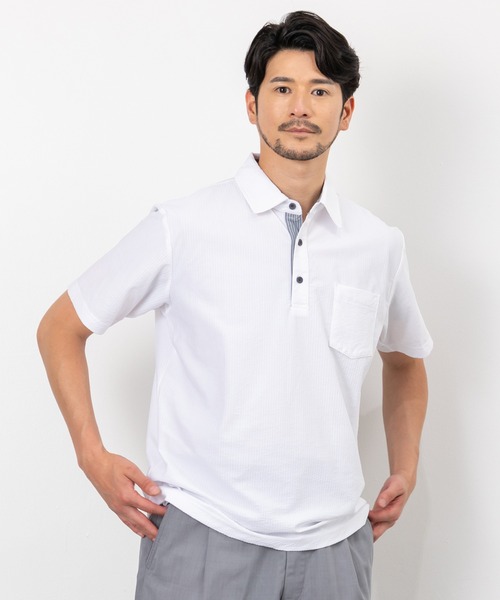 BTZ TOKYO(ビーティーゼットトウキョウ)の「【CLOTHES TRUCK】UVカット&吸汗速乾 カットサッカー共衿ポロシャツ ストレッチ素材(ポロシャツ・メンズ・ホワイト/ネイビー×ホワイト/ネイビー/チャコールグレー×ブラック/ブラック・L/M/LL)」の14枚目の写真